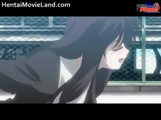 Ártatlan anime fiatal hölgy fúj merev